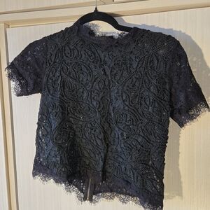 Women's Navy Lace Short-Sleeve Top